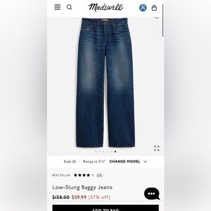 Madewell Low-Slung Baggy Jeans in Moffat Wash- NWT!!